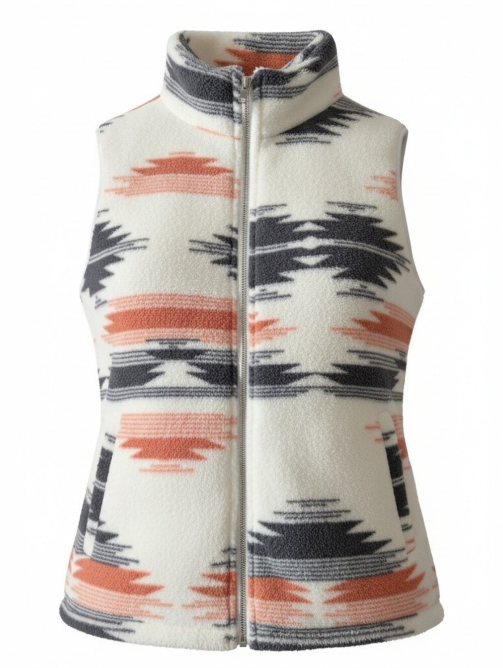 LOMON VEST BOHO WESTERN AZTEC GEOMETRIC PRINT SHERPA COZY FLEECE FULL ZIP - NEW